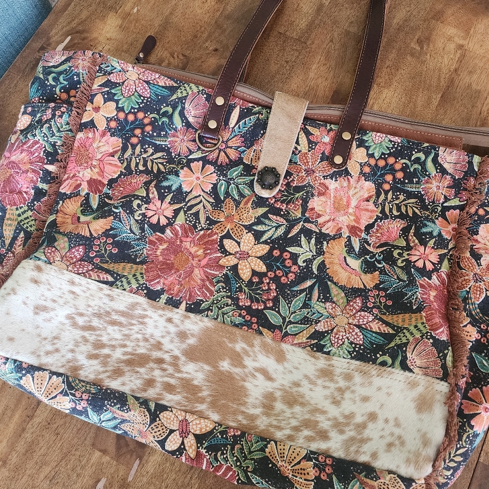 Myra Bag- Floral with Cow Print
